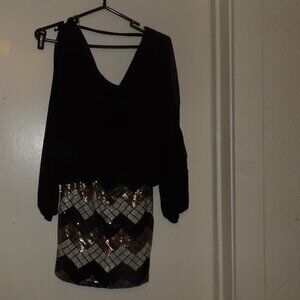 Nwt Poetry Cold Shoulder Sequins Dress Sz S